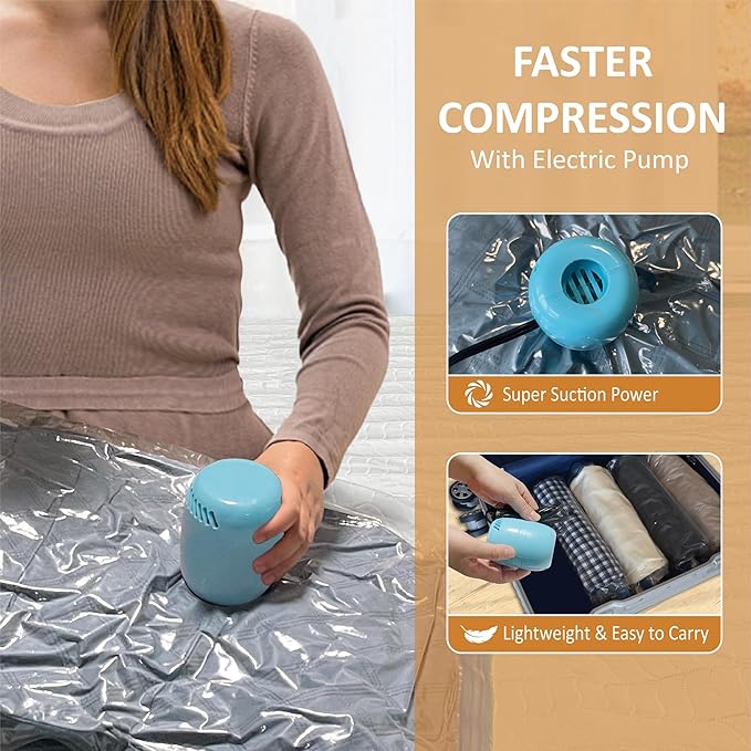 Space Saver Vacuum Storage Bags Combo - 15 Bags (2Jumbo/2Large/6Medium/5Small) with Electric Pump, Ideal for Clothes, Comforters, Blankets & Bedding
