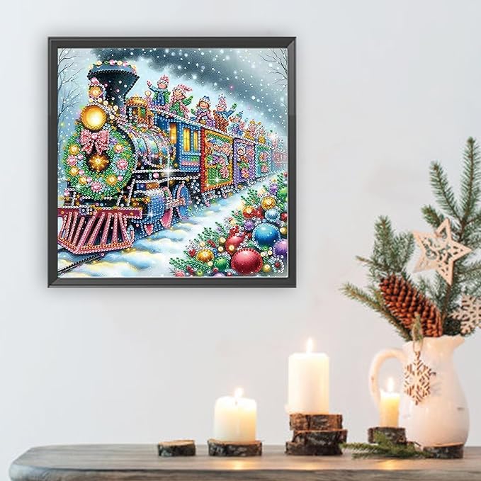 Xmas Train 5D Special Shape Diamond Art Kits for Beginners, Christmas Winter Theme Diamonds Painting Kits for Adults,DIY Crystal Rhinestones Diamond Paintings for Home Wall Decor 12×12Inch