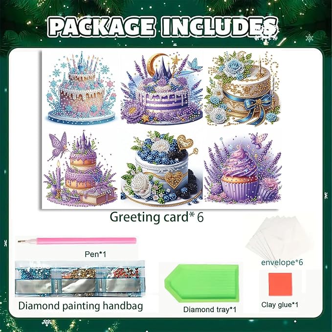 DoxQcs 5D Diamond Art Painting Greeting Cards Kit, DIY Cards for Blessings Congratulations Gifts, Greeting Card Set for Birthday Thanksgiving Day Christmas Halloween-Birthday Cake-2