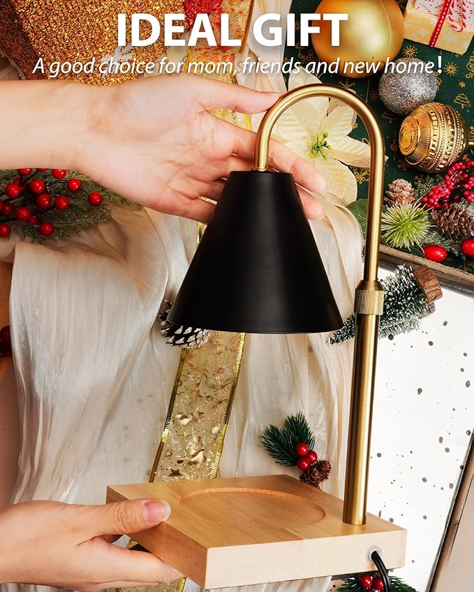 Candle Warmer Lamp with Timer & Dimmer 2 Bulbs, Home Decor Kitchen Countertop Lamp for Soy Candle, Gift for Mom Friends and New Home (Black, Mental)