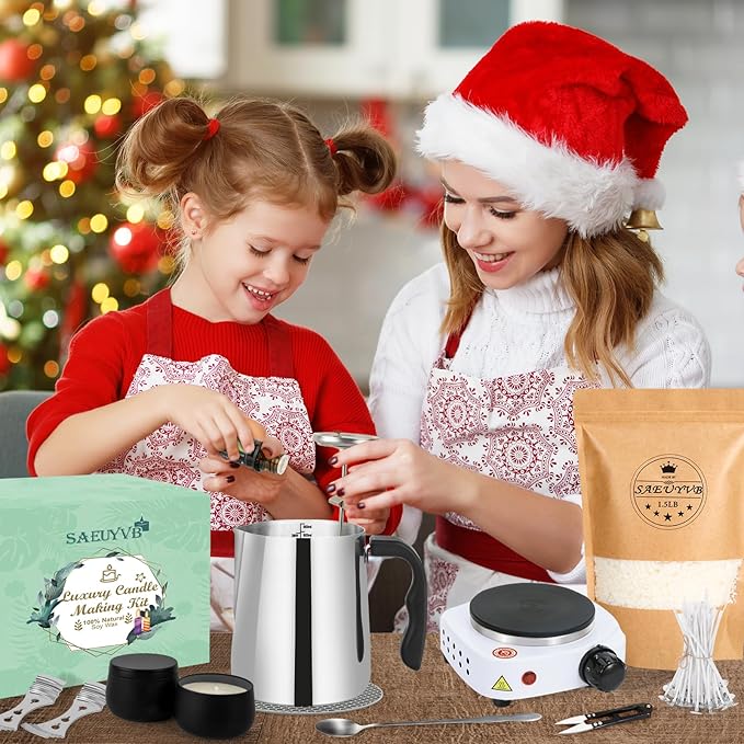SAEUYVB Candle Making Kit,Easy to Make Colored Candle Soy Wax Kit,Including Soy Wax, Wicks,Melting Pot, Tins and More