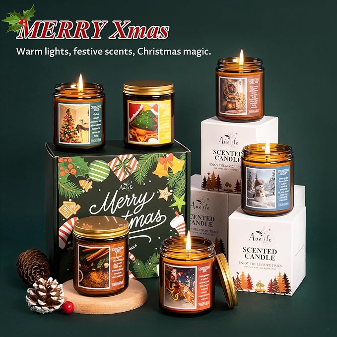 Christmas Candles | Christmas Wishes Scented Candle, Holiday Soy Wax Candles for Home Scented,Aromatherapy Gifts for Women and Men, Cozy Winter Candle for Home Decor, 7 oz