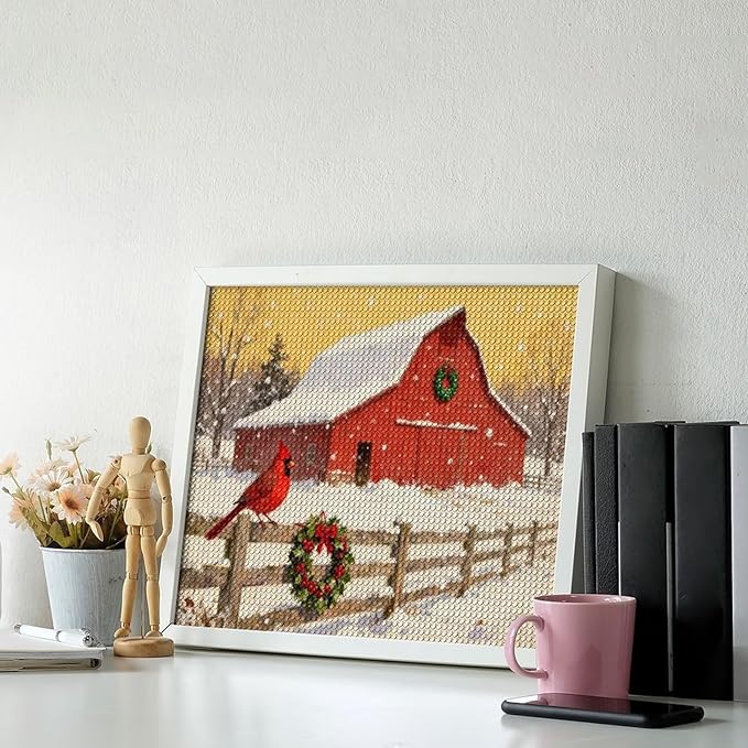 AIVKIEJK Diamond Painting Kits for Adults - Christmas Winter Cardinal, Red Barn Scene Painting DIY 5D Full Drill Diamond Dots Paintings with Diamonds Gem Art and Crafts Home Decor 16"x20"