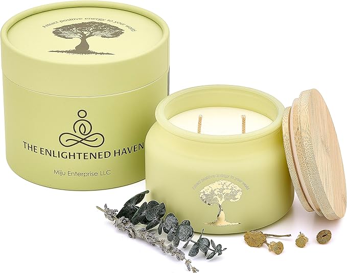 Calming | 2-Wick Scented Candles for Home | Eucalyptus, Lavender, & Camomile | Natural Non Toxic Soy Candles with Essential Oils | 50 H Long Burning | Aromatherapy Candle Jar with Lid - 9.5oz