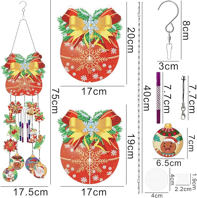 Christmas Balls Diamond Art Wind Chime Hanging Ornament DIY Kit 5D Diamond Art Painting Christmas Wind Chimes Hanging Pendant Double Side Special Crystal Paint by Number Garden Tree Home Window Decor