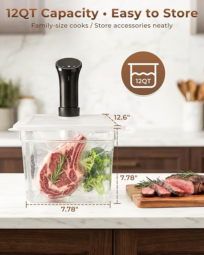 EVERIE Sous Vide Container 12 Quart EVC-12 with Collapsible Hinged Lid Compatible with Anova Nano or AN500-US00 or Anova Pro 3.0 or Anova Mini, Also Fits Instant Pot