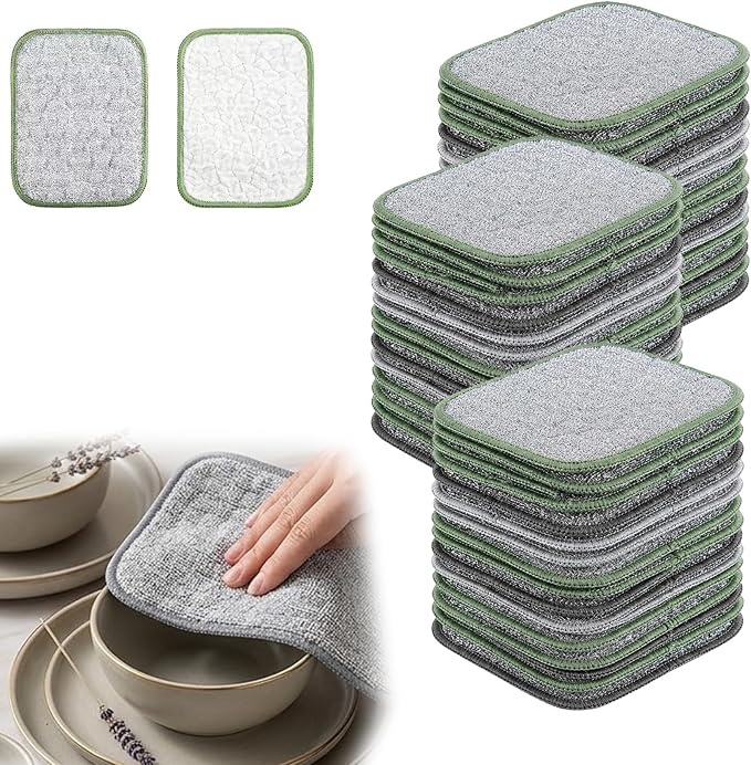 30PCS Double Side Non Scratch Wire Dishcloths,Reusable Multipurpose Wire Dishwashing Rags for Wet and Dry,Reusable Metal Scrubbing Pads Sponge Cloths for Kitchen, Sinks, Pots, Pans (Style A,30pcs)