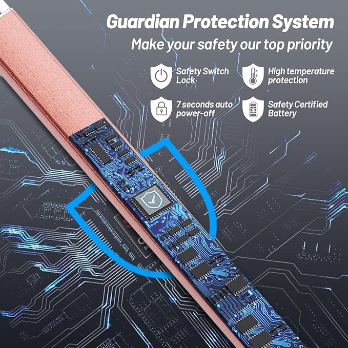 Candle Lighter, Windproof Electric Lighter with Safety Lock, USB Type-C, Rechargeable, Led Display, Lighters for Candle, BBQ, Camping, Festivals (Rose Gold)