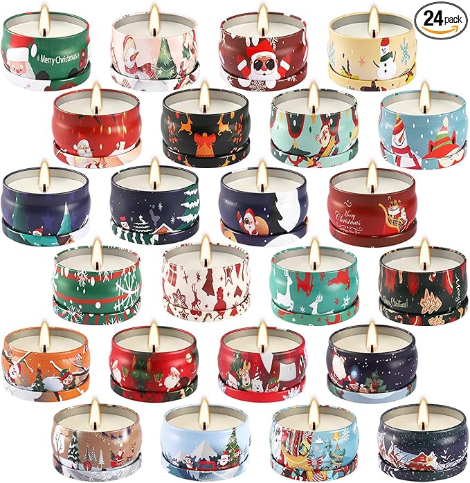 24 Pack Christmas Scented Candles - Natural Soy Wax Advent Candles, Smokeless Clean Burning with Cotton Wick, 2.5oz Mini Jar Candles for Holiday Gifts, Home Decor & Christmas Party Favors