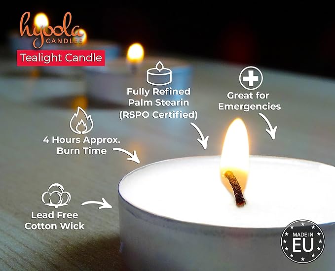 Hyoola Tea Lights Candles - 200 Bulk Candles Pack - Tea Lights - European Made Tealight Candles