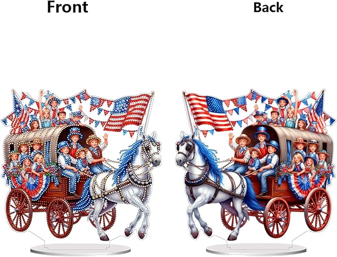 ARTopet DIY Diamond Desktop Ornament US Independence Day Special Shaped Crystal Double Sided Pattern Single Sided Diamond Art Painting Tabletop Home Ornaments Decor-Horse Carriage