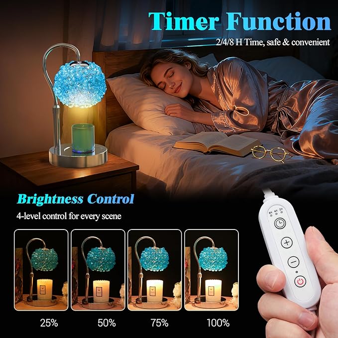 Luxury Candle Warmer Lamp with Timer & Dimmable Brightness, Crystal Gemstone Shade & Premium Base - Adjustable Wax Melt Warmer for Home Decor(Blue)