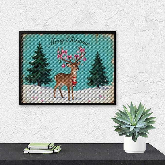 AIVKIEJK Diamond Painting Kits for Adults - Merry Pink Christmas Santa Deer & Tree Painting DIY 5D Full Drill Diamond Dots Paintings with Diamonds Gem Art and Crafts Home Decor 12"x16"