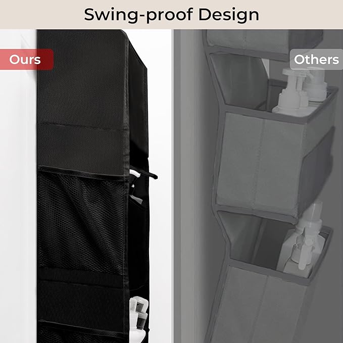 GRANNY SAYS Back of Door Organizer, 6-Shelf Detachable Over the Door Baby Organizer with 8 Pockets, Anti Tilt 40lb Large Capacity Hanging Diaper Storage for Nursery, Bedroom, Kids Room, Black