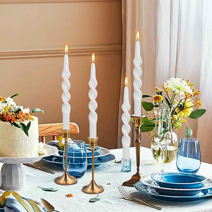 Dripless Unscented Spiral Candles 10 Inch Crystal White Twist Design Smokeless Long Burning Candles Elegant Decorative Lighting for Home Décor Dinner Party Romantic Evenings