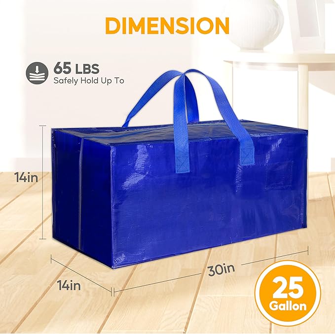 HealSmart 12 Pack Oversize Moving Bags with Carrying Handles & Zippers, Heavy-Duty Storage Tote Moving Boxes for Dorm Room Essentials Storage Bags, Blue