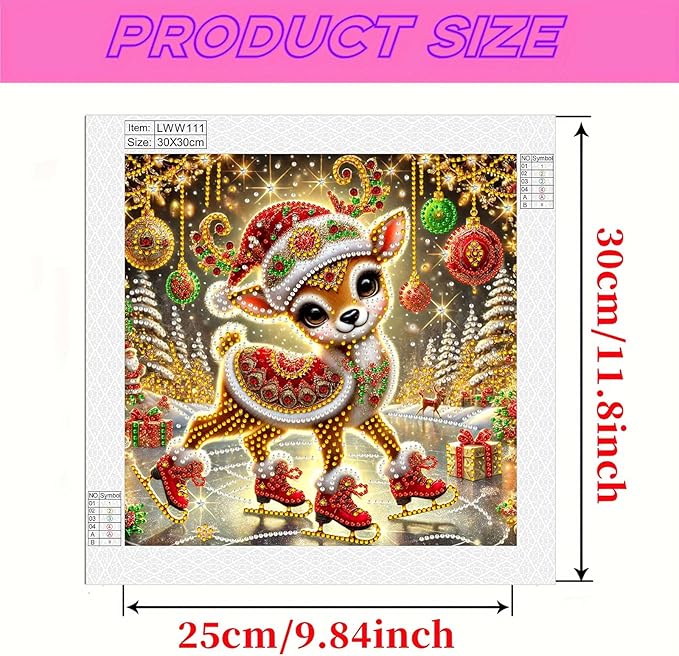 Christmas Deer 5D Special Shape Diamond Art Kits for Beginners, Christmas Winter Theme Diamonds Painting Kits for Adults,DIY Crystal Rhinestones Diamond Paintings for Home Wall Decor 12×12Inch