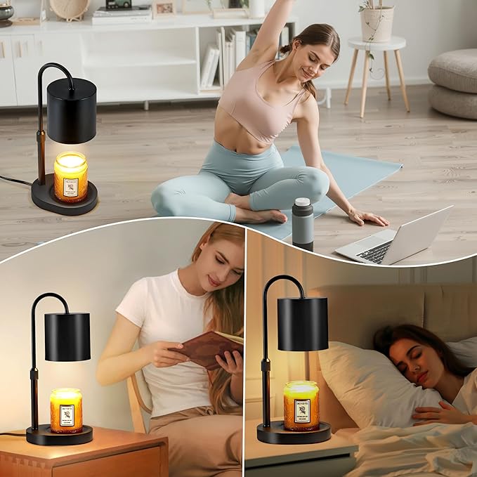 Dreamholder Electric Candle Warmer Lamp with Timer & Dimmer, Adjustable Height Wax Melt Warmer for Jar Candles, Wood Base Candle Melter, Floral Home Decor Gifts for Women, Mom, Black