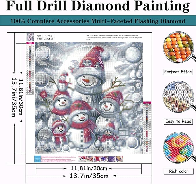 CZYWJMEI Christmas 5D Diamond Painting Kits for Adults Beginners,DIY Winter Family Snowman Diamond Art Kits,Full Round Drill Diamond Dot Gem Art Kits,Home Wall Decor 13.7x13.7nch