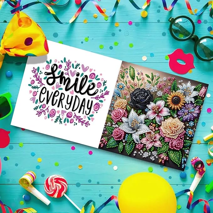 DoxQcs 5D Diamond Art Painting Greeting Cards Kit, DIY Cards for Blessings Congratulations Gifts, Greeting Card Set for Birthday Thanksgiving Day Christmas Halloween-Bouquet-1