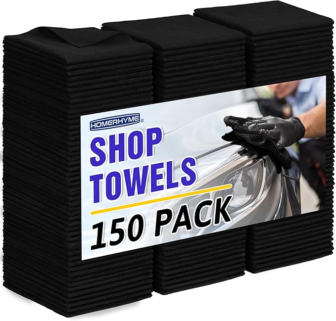 HOMERHYME Microfiber Cleaning Cloth, 150 Pack Black Cleaning Rags Microfiber Towel Bulk Absorbent Lint-Free Wash Cloths, All-Purpose Towels for Cars, Shop, Automotive, Garage, Home & Kitchen