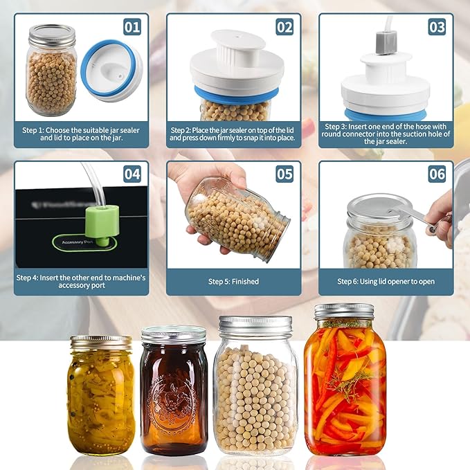 Upgraded Mason Jar Canning Sealer Kit - Sealer Set with Hoses Compatible with FoodSaver Vacuum Sealers - For Wide Mouth and Regular Mouth Jars (White)