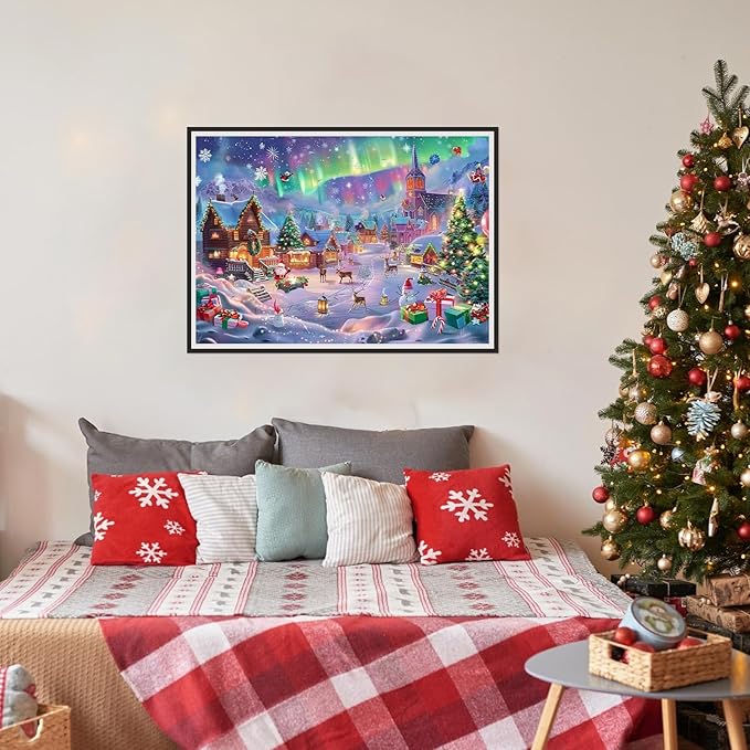 SENQAO Christmas Eve Diamond Art Kits for Adult, Santa Claus Diamond Painting Kits for Beginners, DIY Full Drill Winter Holdiay Rhinestone Diamond Dots Gem Painting Art Craft Home Decor 12 x16 Inch