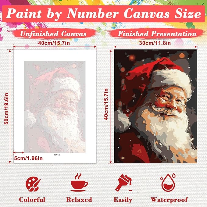 Skyboda Christmas Paint by Numbers Kit for Adults Beginners with Frame, Christmas Santa Claus Adult Paint by Number Kits on Canvas, Easy DIY Oil Painting Kits for Home Decor, 8x12in
