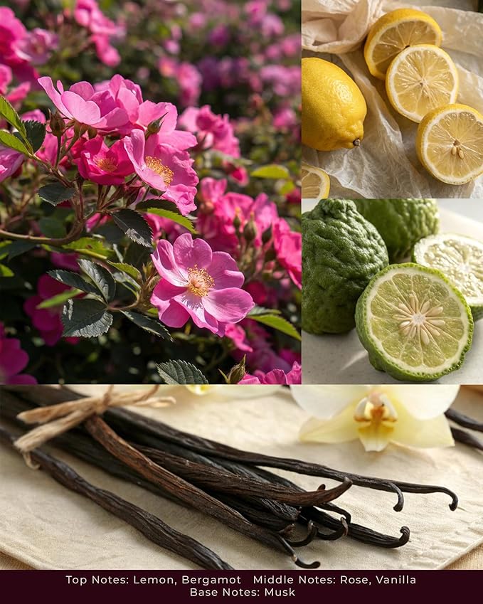 Wild Rose Scented Candles - 100% Natural Soy Wax - Large 3 Wick Jar Candle - Up to 50 Hours Burning Time - Candles for Home - Gift-Ready Candle for Men & Women - Aromatherapy