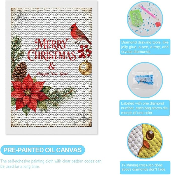 AIVKIEJK Diamond Painting Kits for Adults - Merry Christmas & Happy New Year Painting DIY 5D Full Drill Diamond Dots Paintings with Diamonds Gem Art and Crafts Home Decor 8"x12"