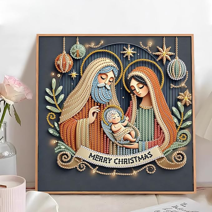 antor Christmas Diamond Painting Kit, 5D Special Shape Diamond Art for Adults, Baby Jesus Nativity Scene DIY Crystal Rhinestones Diamond Painting, Religious Christmas Home Wall Decor Crafts Gift