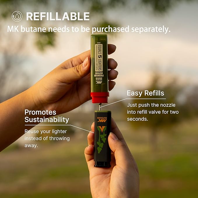 MK Lighter Outdoor Series Alpine Set 5-Pack Assorted Design Multipurpose Refillable, Windproof Flame, Slip Guard Candle & BBQ, Prepping & Camping Supplies, Survival Lighters (OUTDOORSMEN)