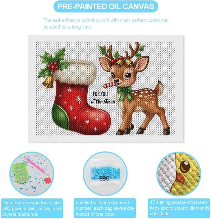 AIVKIEJK Diamond Painting Kits for Adults - Deer Sugar Bell Holiday Christmas Painting DIY 5D Full Drill Diamond Dots Paintings with Diamonds Gem Art and Crafts Home Decor 8"x12"