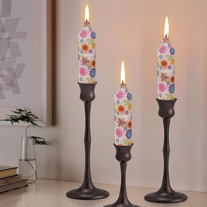5 inch Short Candle Floral Candle Sticks Printed Candlestick Handmade Unscented Taper Candle 4 Pack Flower Tapered Candles for Home Dinner Wedding Holiday