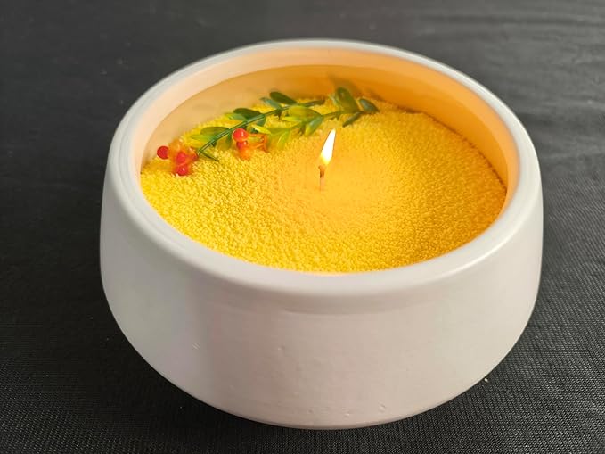DRMAISON Pearled Candle Wax Sand DIY Kit - 35.3 oz, Cream Yellow, Non-Toxic&Smoke-Free, Refillable with 60 Wicks, Long-Lasting Flame, Highly Customizable for Wedding, Party&Holiday Decor