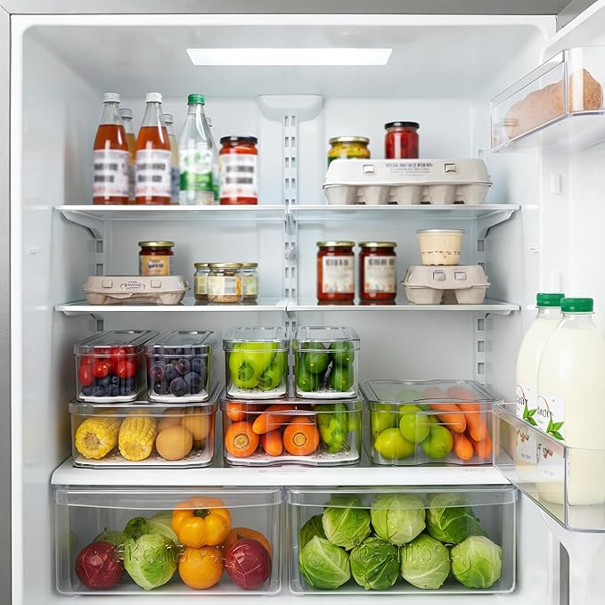 Fridge Organizers and Storage, 10 Pack Clear Freezer Organizer Bins with Lids for Kitchen, Pantry, Refrigerator, Food, Fruit, Vegetable Storage