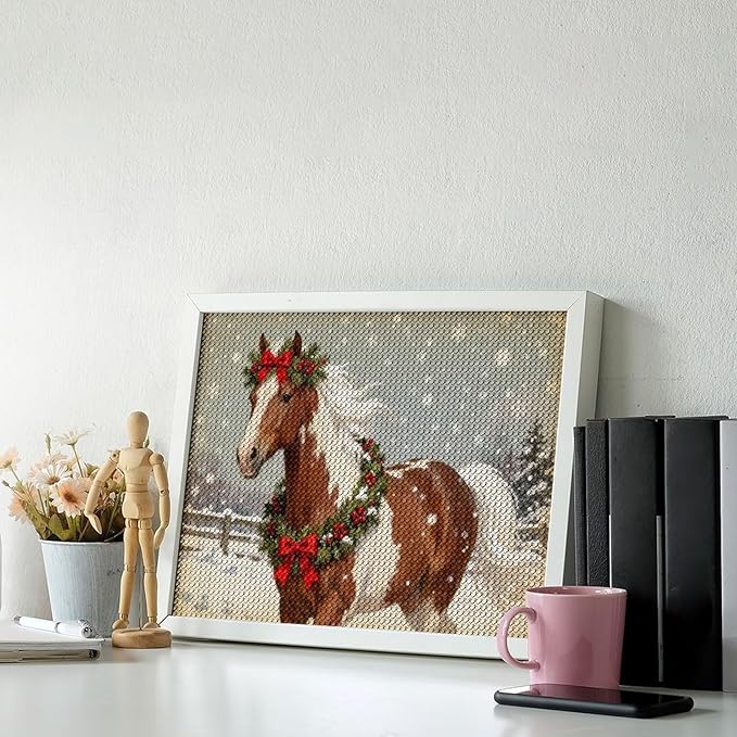 AIVKIEJK Diamond Painting Kits for Adults - Christmas Festive Holiday Horse with Snowy Mane Painting DIY 5D Full Drill Diamond Dots Paintings with Diamonds Gem Art and Crafts Home Decor 12"x16"