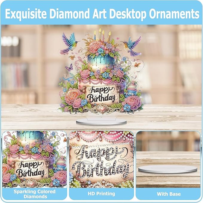 ARTopet DIY Diamond Desktop Ornament PET Irregular Shape Special Shaped Crystal Double Sided Pattern Single Sided Diamond Art Painting Tabletop Home Ornaments Decor-Birthday Cake