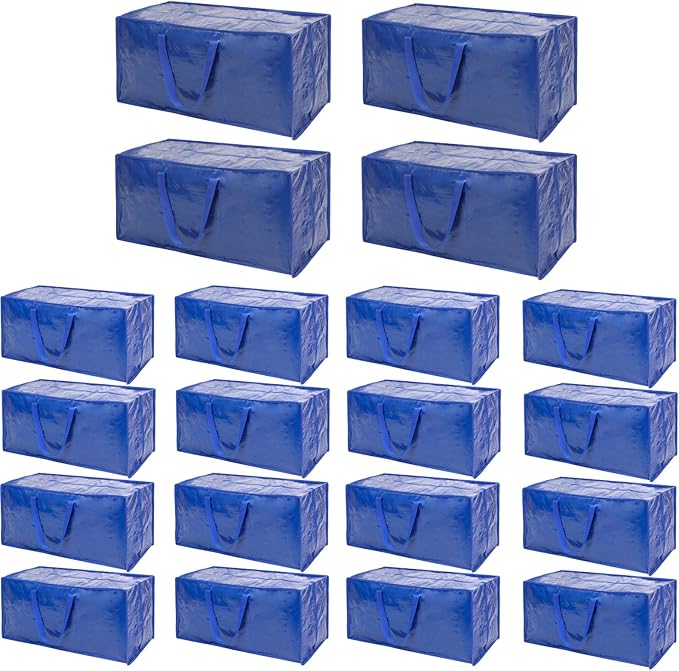 Blue Moving Bags - 20 Pack Extra Large Heavy Duty Storage Bags With Zipper & Reinforce Handles | 29x14x13 Inch Moving Tote Bags Bulk For Clothing, Shoes, Travel