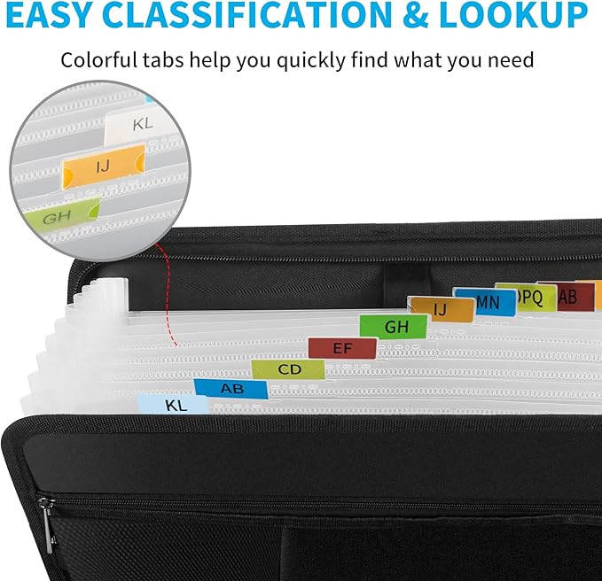 Andyer Fireproof Accordion File Organizer with Lock, Important Document Organizer Holder with Handle, 13 Pockets Expanding File Folder Binder, Portable Document Folder Storage for Business Travel