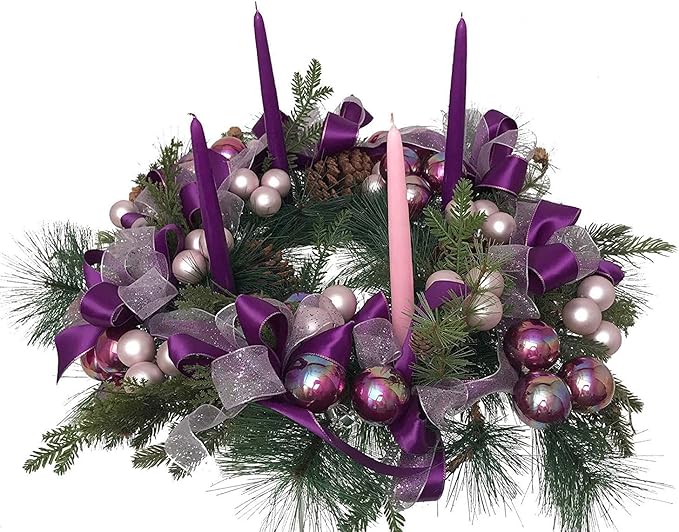 D'light Online Pack of 4 Christmas Advent Taper Candles - 3 Purple Taper Candles, 1 Pink Tapered Candle - Candlesticks for Advent Rings, Advent Wreaths, Church Decoration (10 Inch, Advent)