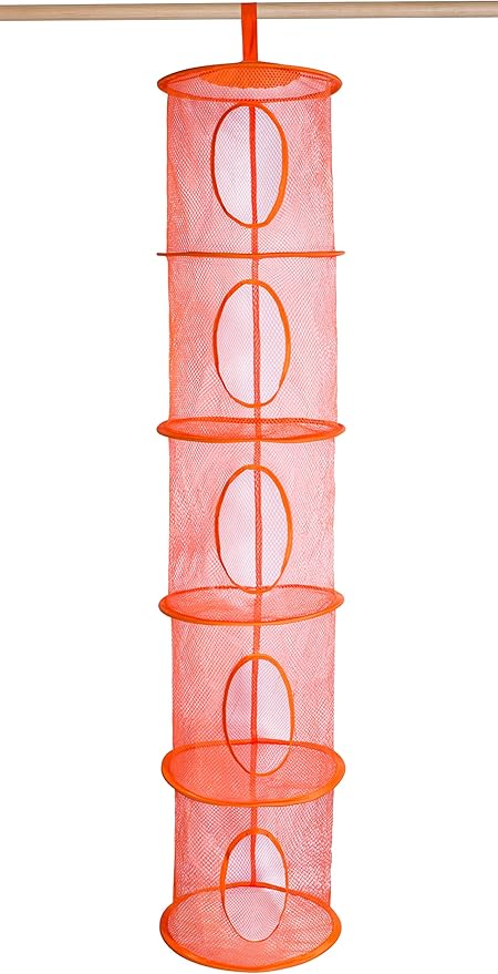 Handy Laundry 5-Shelf Storage Organizer - 12" X 59" - Hang in Your Children's Room or Closet - Fun Way to Organize Kids Toys or Store Gloves, Hats and Mittens - Attaches Easily to Any Rod (Orange)