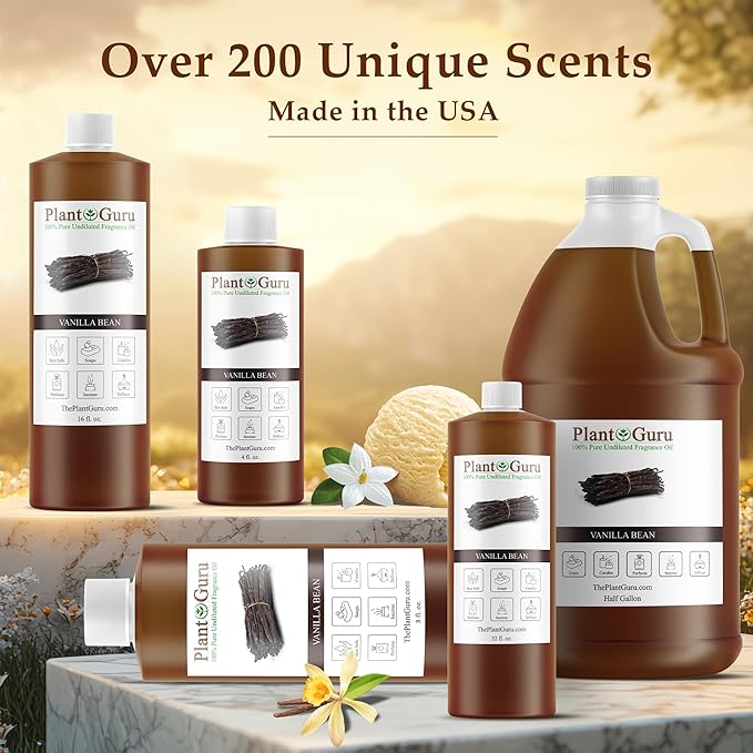 Vanilla Bean Fragrance Oil 4 fl. oz. Scented Oil for DIY Soap Making, Candles, Bath Bombs, Body Butters. Used in Aromatherapy Diffusers, Burners and Warmers. Great Addition to Lotions and Creams.