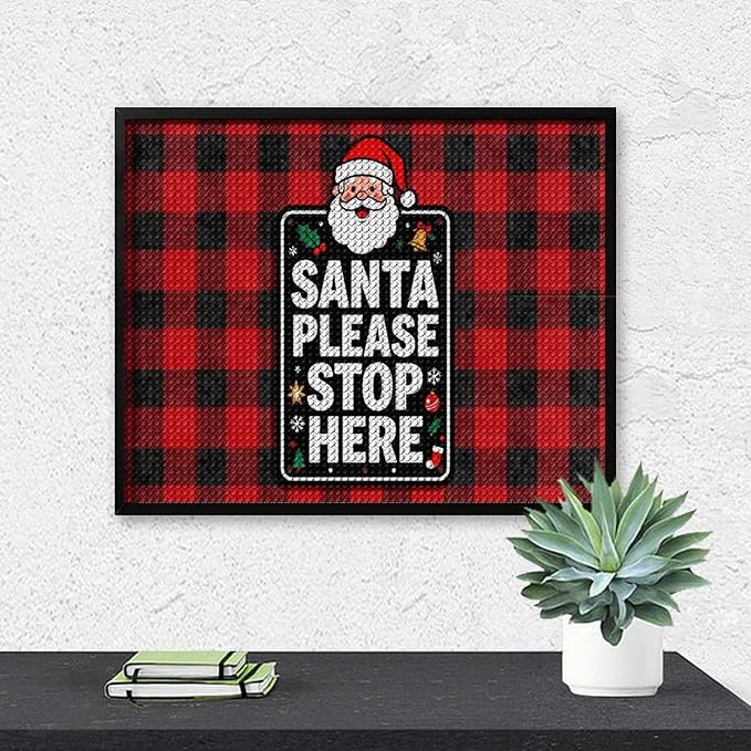 AIVKIEJK Diamond Painting Kits for Adults - Holly & Stars, Santa Please Stop Here Painting DIY 5D Full Drill Diamond Dots Paintings with Diamonds Gem Art and Crafts Home Decor 16"x20"