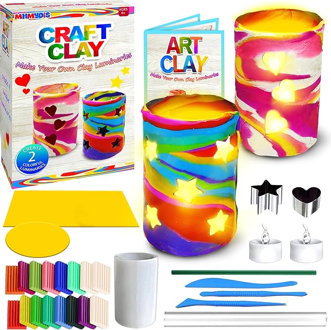 MHMYDIS Make Your Own Clay Luminaries - Clay Lanterns Making Kit Activity for Boys Girls Age 6 7 8 9 10 11 12 Year Old and up - Arts and Crafts Kit for 8-12 Year Olds
