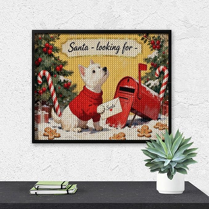 Diamond Painting Kits for Adults - Cute Scottish Terrier Christmas Westie Dog Holding Santa Letter Painting DIY 5D Full Drill Diamond Dots Paintings with Diamonds Gem Art And Crafts Home Decor 16"x20"