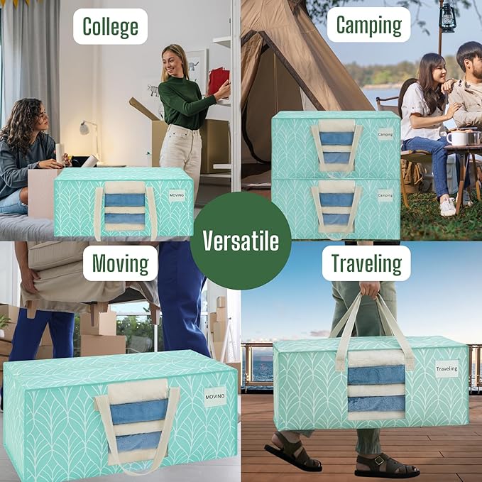VENO 6 Pack Heavy Duty Moving Bags, Storage Bins with Lids, Transparent Window Design, Alternative to Moving Boxes, Storage Bags for Clothes, Blankets, Comforters (Evergreen, 6 Pack)