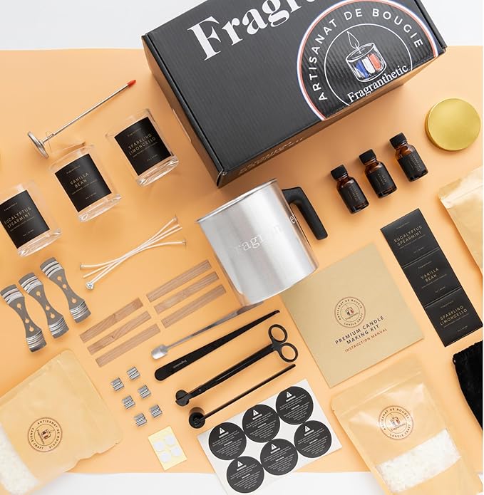 Fragranthetic Luxury Candle Making Kit for Adults | DIY Soy Candle Making Kit with Glass Jars, Wood Candle Wicks, Cotton Wicks & Candle Accessory Set