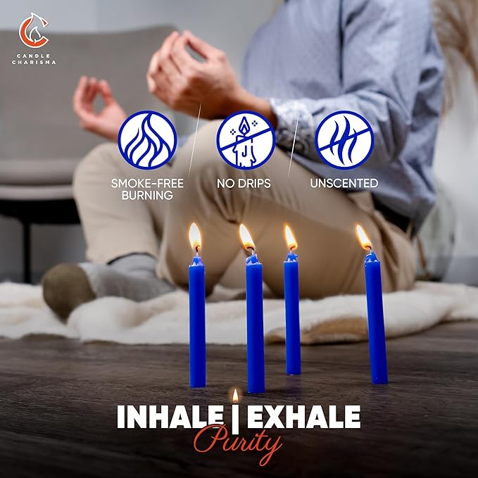 Candle Charisma 100 Blue Spell Candles - 4" Unscented Paraffin Chime Candles, Smokeless & Dripless, Colored Candles, 1.5 Hours Burn Time 0.4" Thick Taper Candles for Rituals,Birthdays and Parties