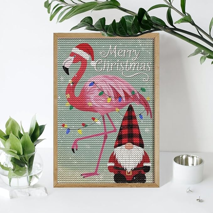 AIVKIEJK Diamond Painting Kits for Adults - Festive Flamingo Christmas Santa Hat Painting DIY 5D Full Drill Diamond Dots Paintings with Diamonds Gem Art and Crafts Home Decor 8"x12"